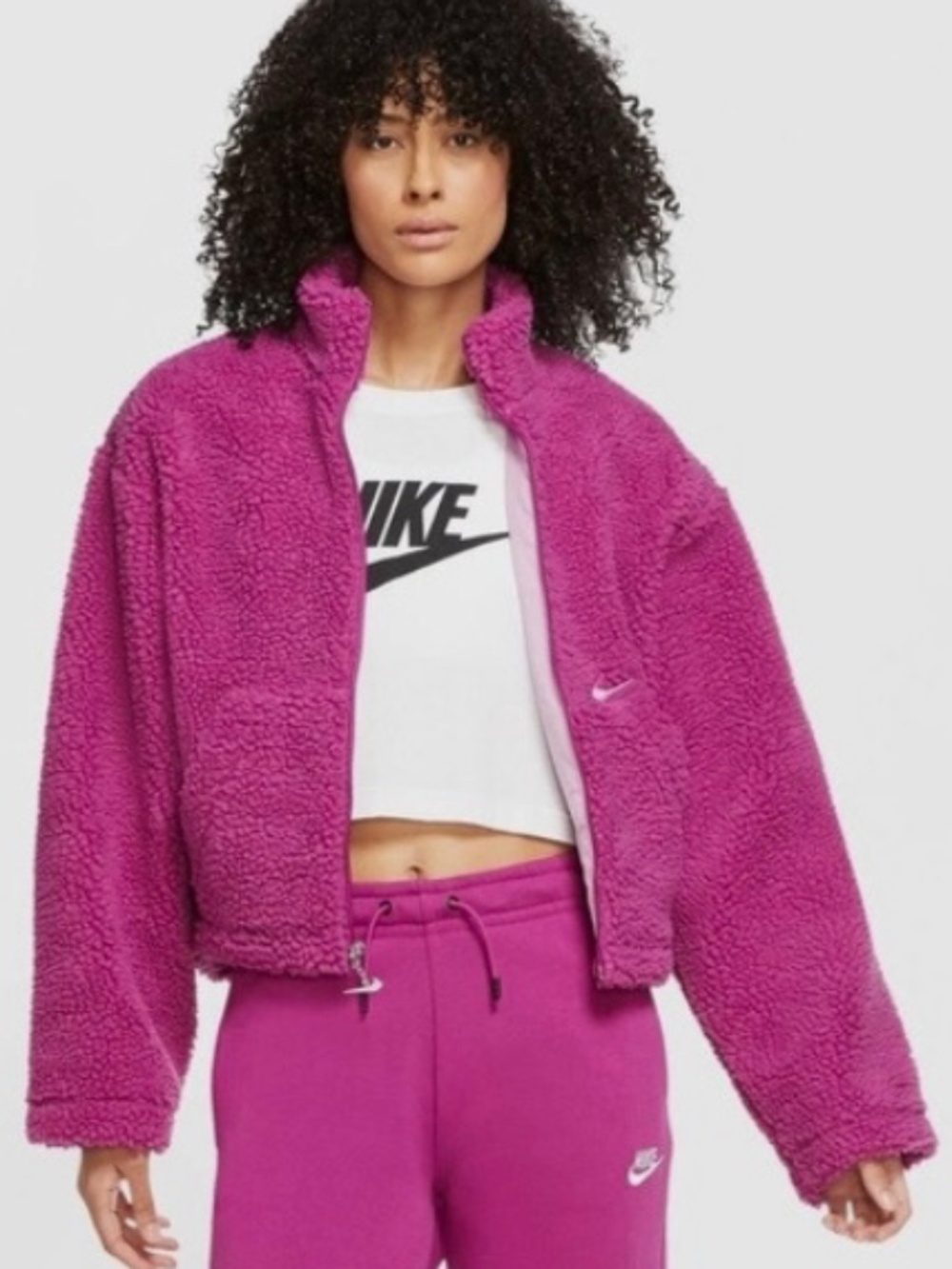 Nike Sportswear Phoenix Fleece Sherpa Swoosh Jacket Pink Magenta Medium M